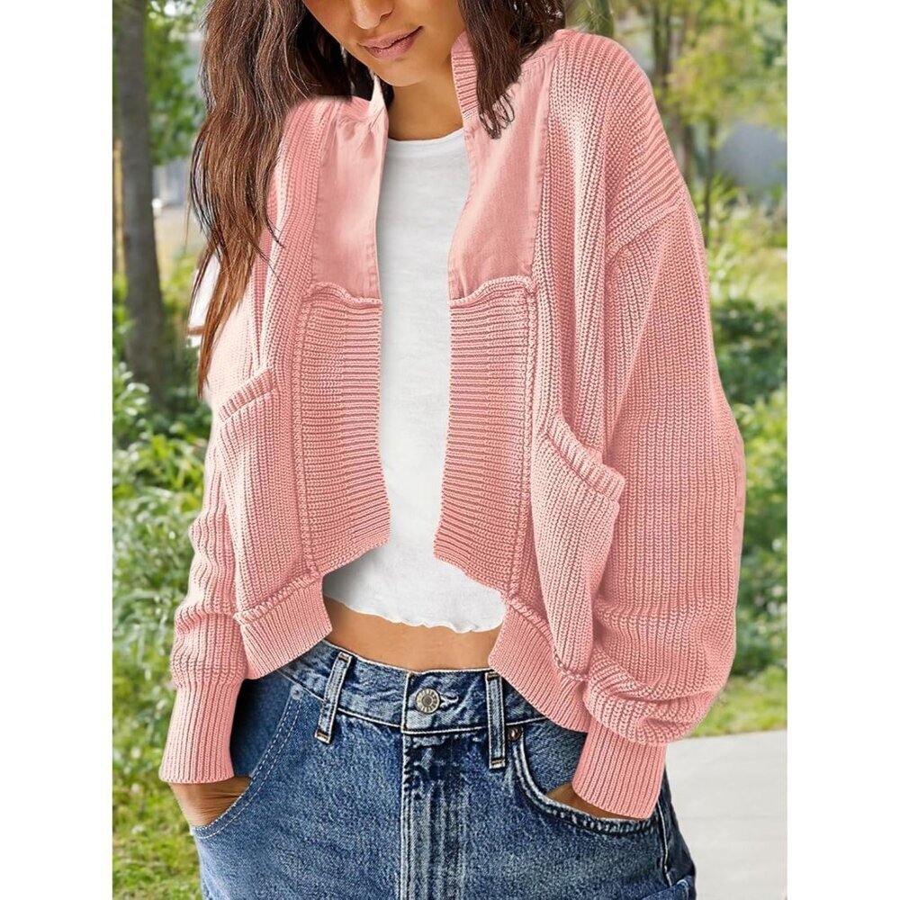 Women's Chunky Cable Knit Cardigan Sweater Open Front Long Sleeve